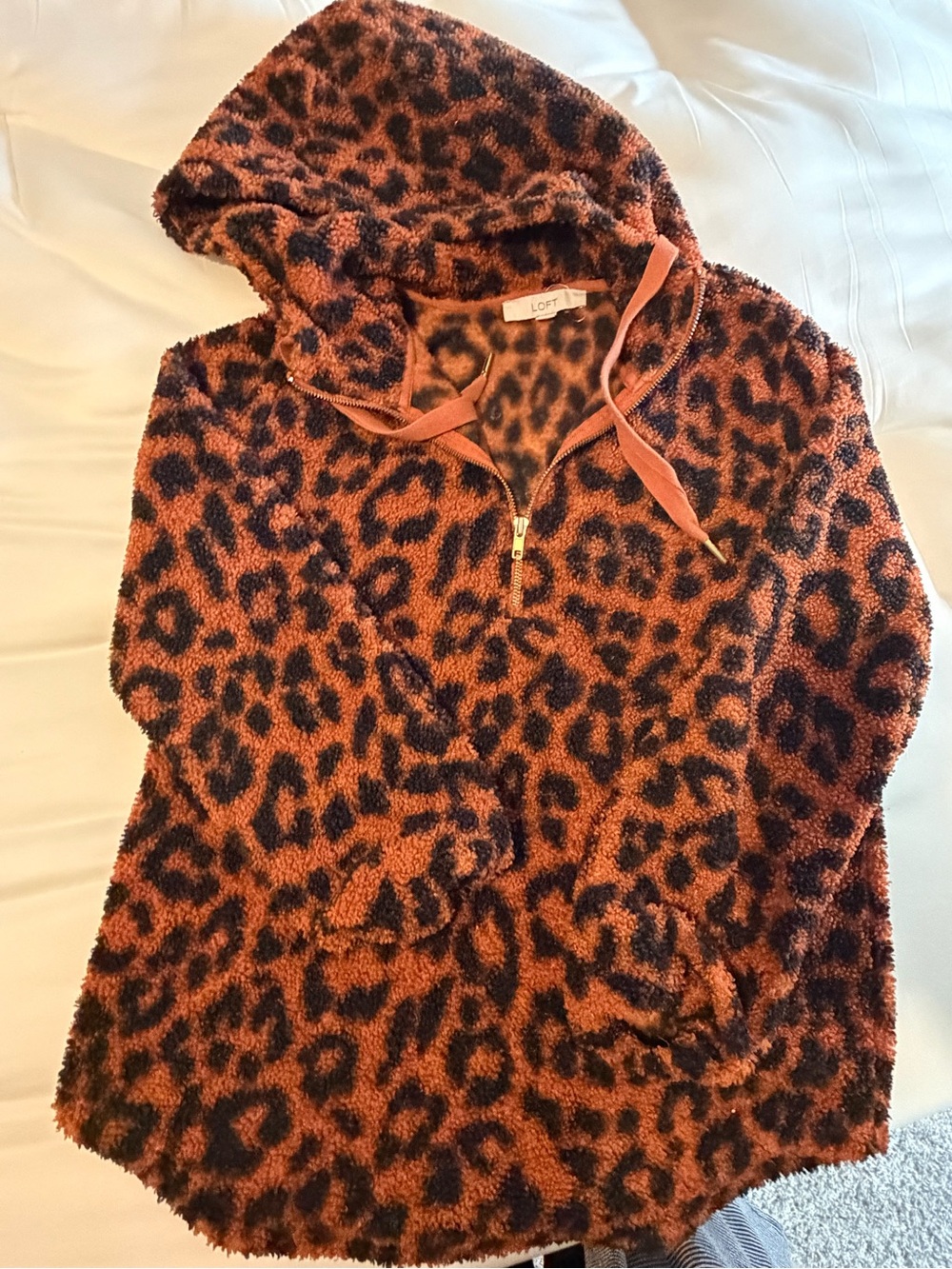 LOFT Women’s Plush Leopard Print Hoodie Jacket - Rust/Brown